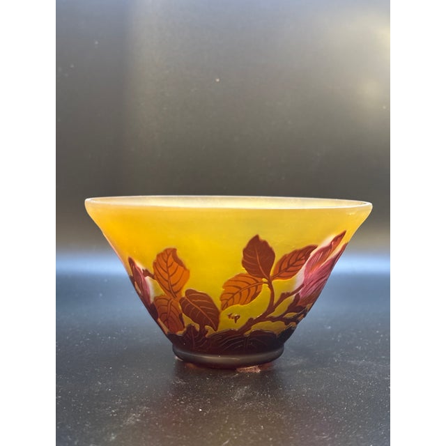 Early 20th Century Emile Gallé (France 1846-1904) Cameo Glass Magnolia Bowl, Acid-Etched and Wheel-Carved Amber and Burgundy Glass, Signed Galle C. 1900 For Sale - Image 5 of 11