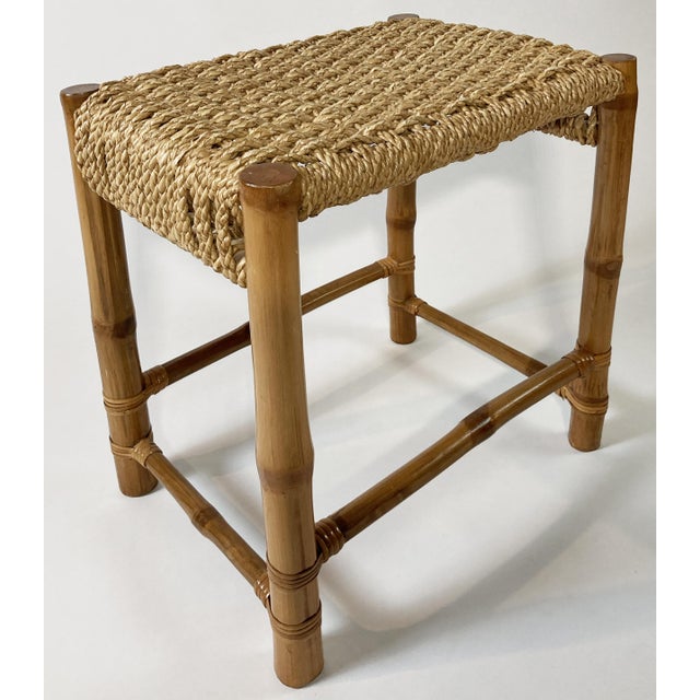 Vintage Woven Rope and Bamboo Stool For Sale - Image 4 of 9