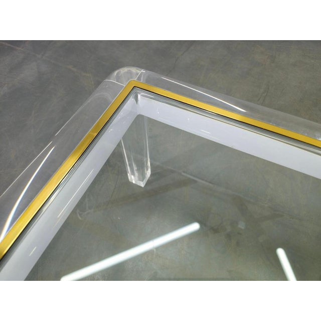 Metal Italian Acrylic, Brass, and Glass Coffee Table, 1980s For Sale - Image 7 of 9