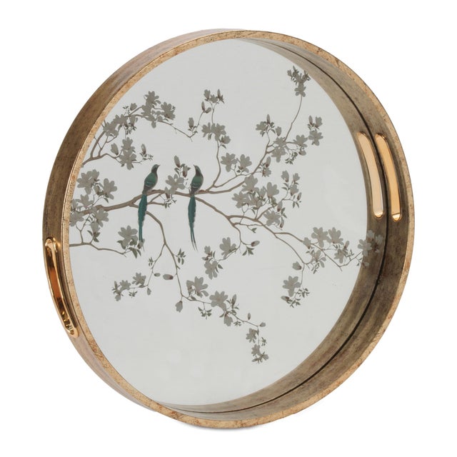 2020s Bird and Floral Etched Mirror Tray (Set of 2) For Sale - Image 5 of 5