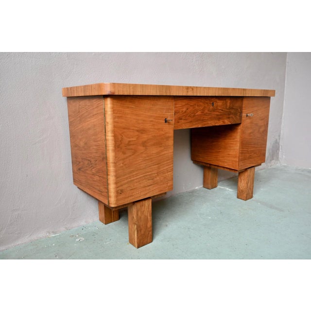 Art Deco Boudoir Dressing Table in Elm Burl and Brass, 1930s For Sale - Image 9 of 14