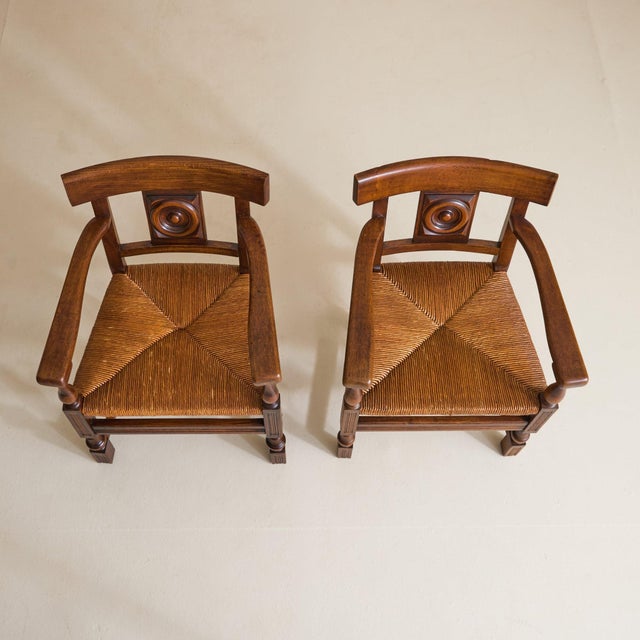 1940s French Rush + Oak Armchair in the Manner of Charles Dudouyt, 1940s - 2 Available For Sale - Image 5 of 11