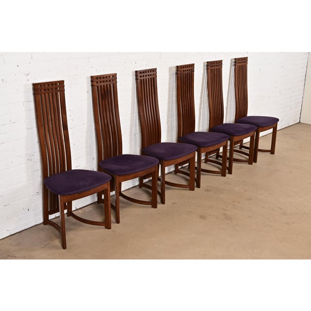 Frank Lloyd Wright Style Arts & Crafts High Back Dining Chairs, Set of Six For Sale - Image 11 of 12