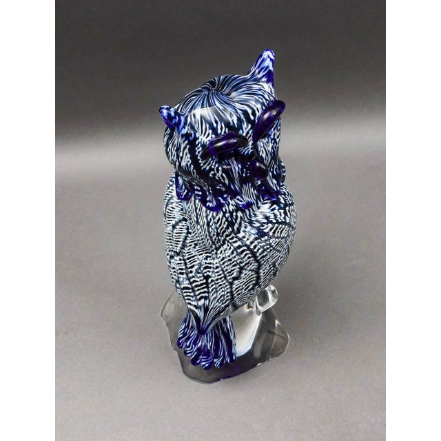 Glass Mid 20th Century Seguso Viro Signed Large Blue & White Murano Glass Owl Figurine Sculpture For Sale - Image 7 of 10