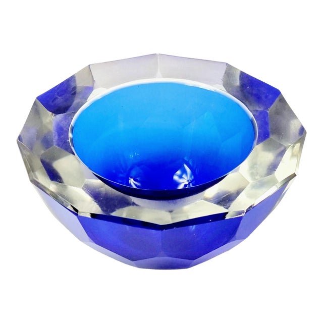 Large Sommerso Faceted Murano Glass Bowl/Catch-All by Mandruzzato, Italy, 1970s For Sale