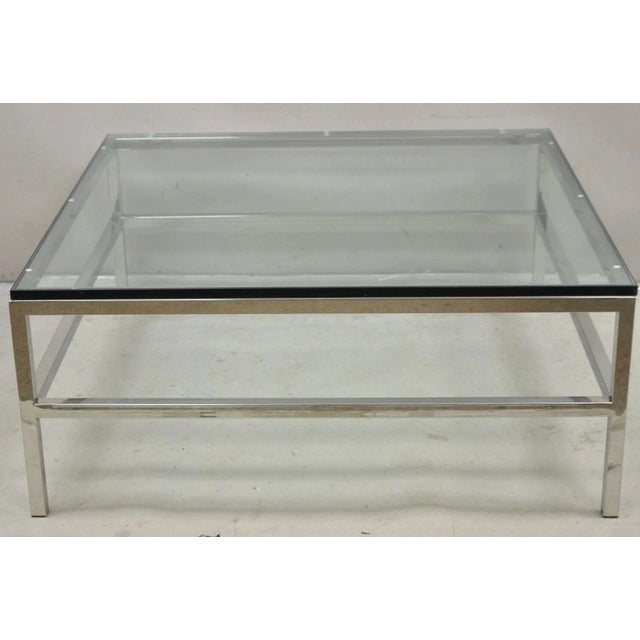 Vintage Mid Century Modern Milo Baughman Style Chrome Glass Square Coffee Table For Sale - Image 12 of 12