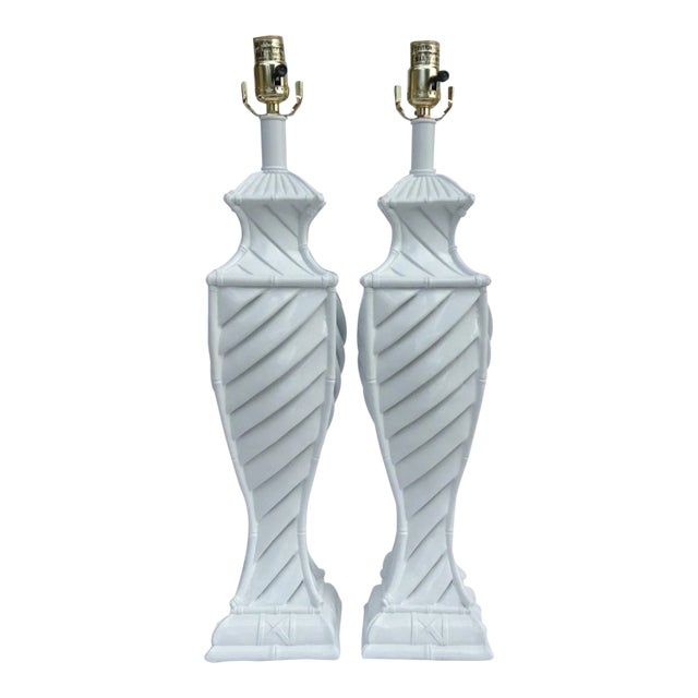 C.1970's Vintage Chinoiserie Faux Bamboo-Style Plaster Lamps - a Pair For Sale