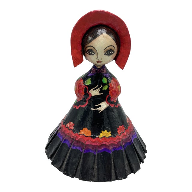 Signed Mexican Folk Art Paper Mache Woman For Sale