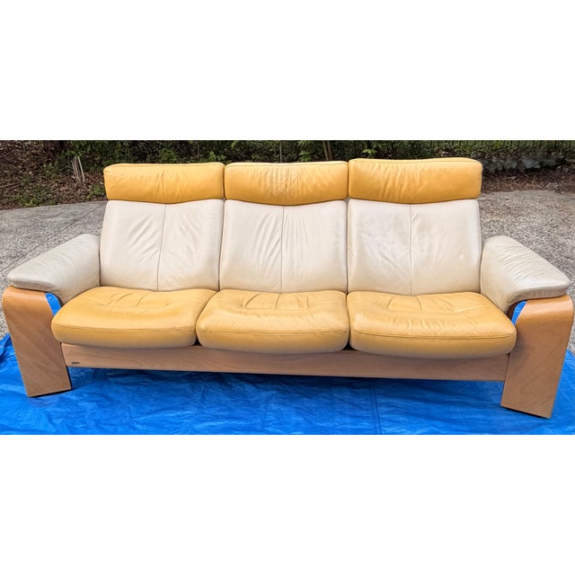 Ekornes Stressless Mid Century Modern Leather Reclining Sofa and Loveseat For Sale - Image 12 of 14