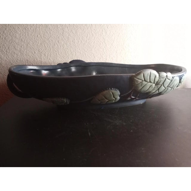 Blue 1980s Roseville Dual Handle Oval Bowl For Sale - Image 8 of 8