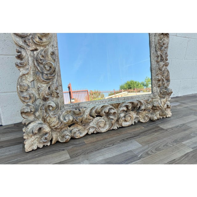 Antique Italian Baroque Style Hand-Carved Wood Wall Mirror With Acanthus Scrolls For Sale - Image 11 of 18