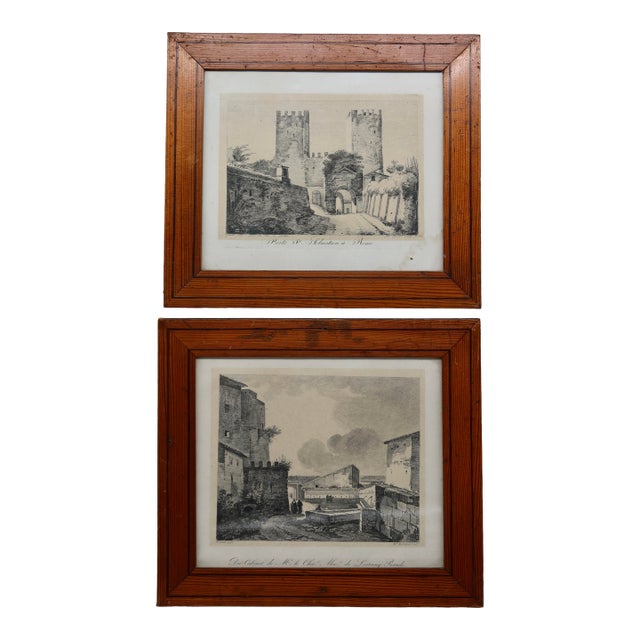 Pair of Antique Framed Engravings — Granet, Roman Architecture, 19th Century For Sale