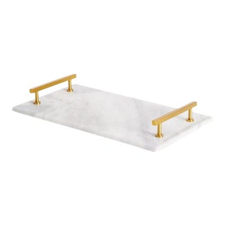 Vienna White Marble & Brass Serving Tray For Sale