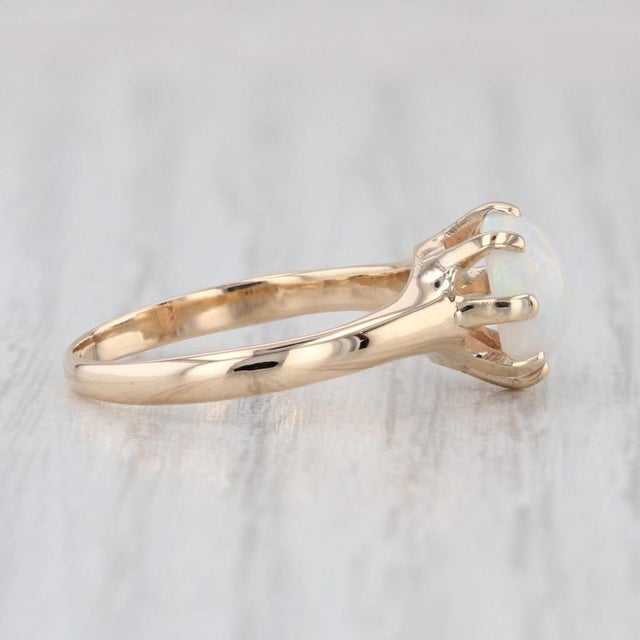 Metal Vintage Woods Round Opal Cabochon Solitaire Ring 14k Yellow Gold Size 6.25 For Sale - Image 7 of 8