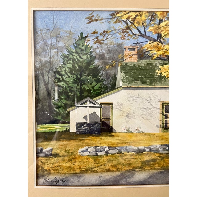 Metal 1983 Watercolor Painting, "Home Near Sergeantsville, New Jersey" by Pat Shamy, Framed For Sale - Image 7 of 10