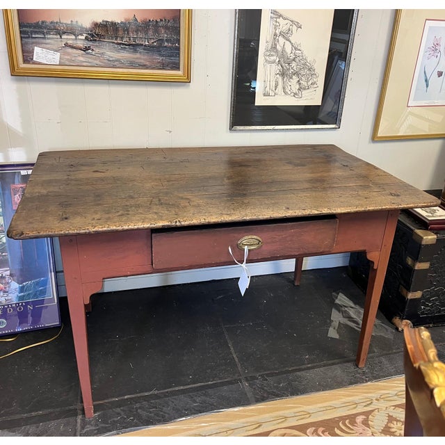 Circa 1797 Pennsylvania Farm Table With Original Red Brick Paint For Sale - Image 4 of 4