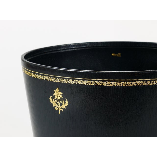Animal Skin French Black and Gold Leather Wastepaper Basket, 1970s For Sale - Image 7 of 14