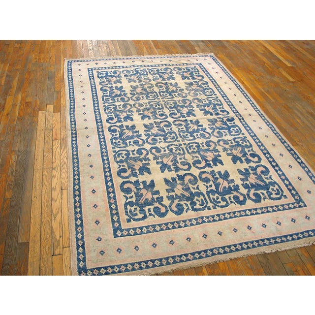 Magnificently Decorative Light Blue and Light Cream Color Vintage Indian Cotton Agra Rug For Sale - Image 4 of 6