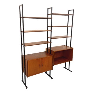 Vintage Italian Double Modular Bookcase in Teak and Metal, 1960s For Sale