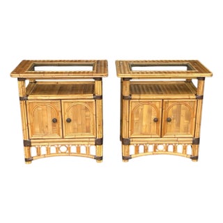 Vintage Split Bamboo Nightstands, a Pair, Coastal, Boho / Hollywood Regency, Organic For Sale