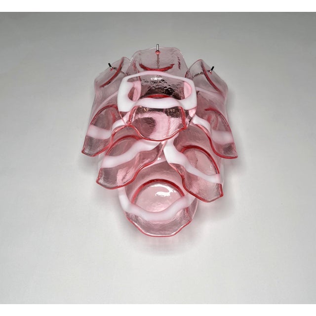 Pair of Vintage Italian Murano appliques in Vistosi style. Wall lights have 6 fantastic Murano pink and white lattimo...