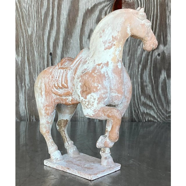 A fabulous vintage Asian Horse. A chic replica from the Tang Dynasty era. Beautiful terra Cotta form with gorgeous white...