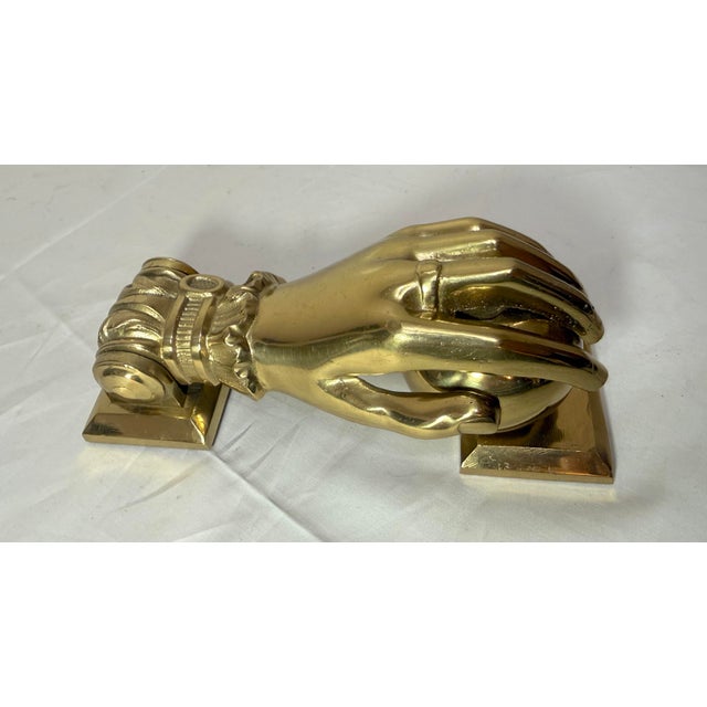 Large Vintage Solid Heavy Brass Ladies Woman Dainty Hand Front Door Knocker Set For Sale - Image 4 of 11