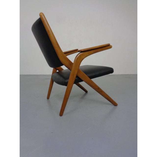 Wood Boomerang Chair in Beech & Leather by Louis Van Teeffelen for Wébé Furniture, Netherlands, 1960s For Sale - Image 7 of 18