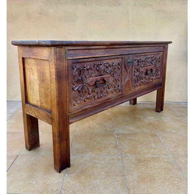 Spanish Rustic Chestnut Drop-Front Storage Chest, Early 20th Century For Sale - Image 4 of 11