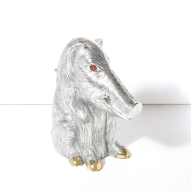 Metal Mid-Century Aluminum & Brass Sculptural Boar Wine Cooler Signed Arthur Court For Sale - Image 7 of 14