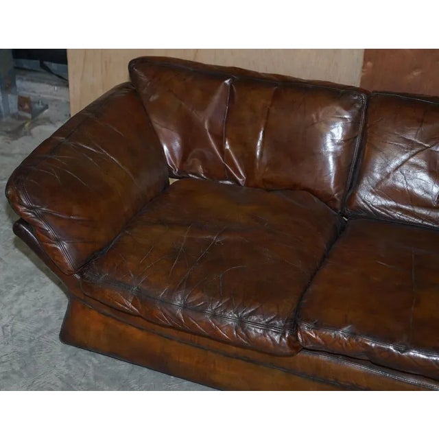 Low Mid-Century Modern Brown Leather Sofa For Sale - Image 5 of 17