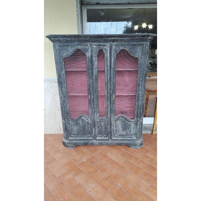 Glass Matte Black Display Cabinet with Metal Mesh For Sale - Image 7 of 7