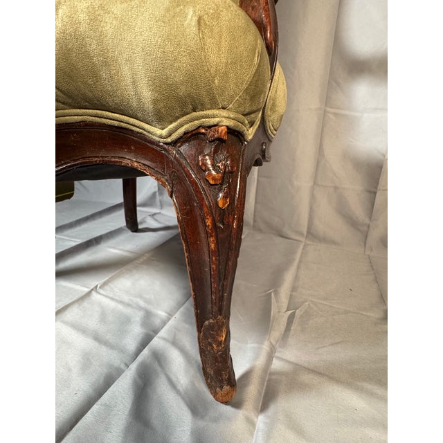Victorian Late 19th Century Victorian Carved Walnut Armchair With Matching Ottoman For Sale - Image 3 of 18