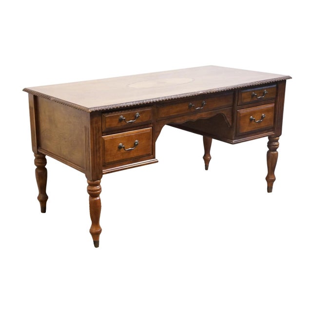 High End Contemporary Traditional 60" Computer Desk W. Sunburst Marquetry Top For Sale - Image 4 of 17