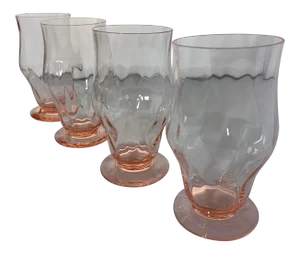Vintage 1930’s Pink Depression Glass Footed Ice Tea Tumblers - Set of 4