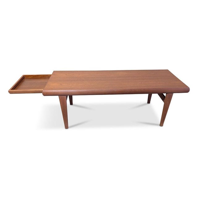 1950s 1950s Attributed to Johannes Andersen Teak Coffee Table w Hidden Side Table and Drawer - 102521 For Sale - Image 5 of 8