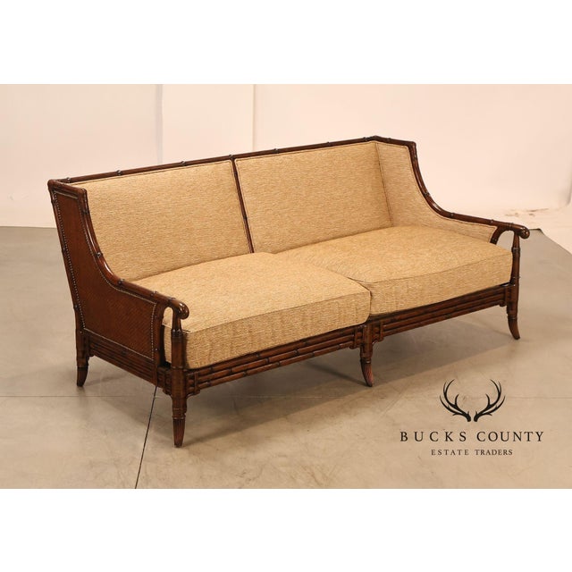 High Quality American Made Tommy Bahama Home Sofa Featuring Upholstered Cushions With Exposed Wood Frame, Rolled Arms, And...