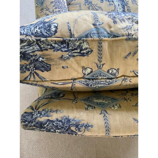Beige Custom Pierre Frey Braquenié Beige & Blue Toile Club Chair With Manuel Canovas Trim For Sale - Image 8 of 11
