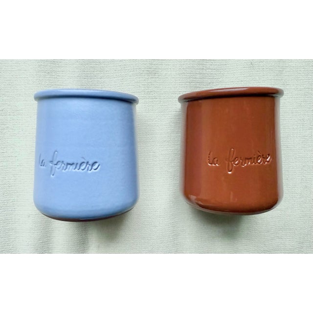 Modern Two Glazed Multi-Purpose La Fermiere Pots - Brown & Blue Candles Plants For Sale - Image 3 of 3