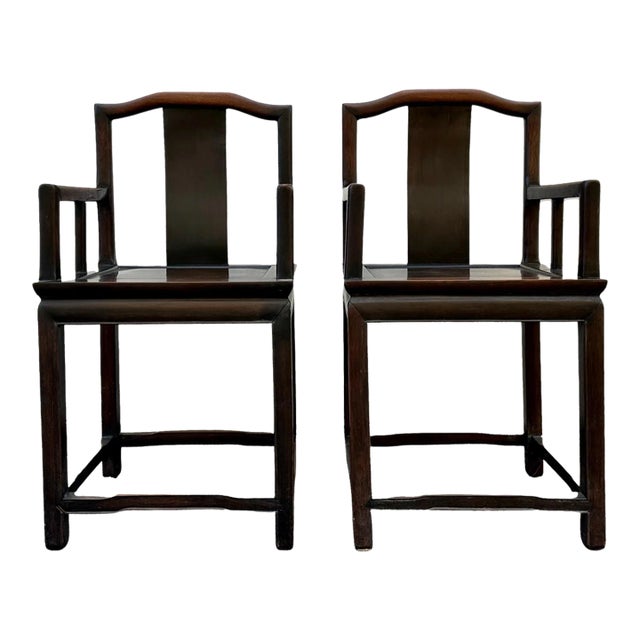 Pair of Early 20th Century Chinese Hardwood Armchairs For Sale