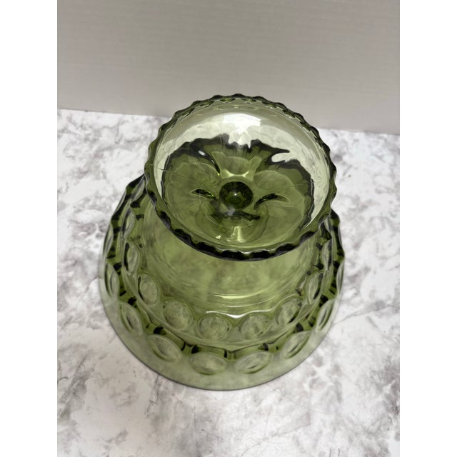 Glass Midcentury Large Green Glass Pedestal Bowl For Sale - Image 7 of 9