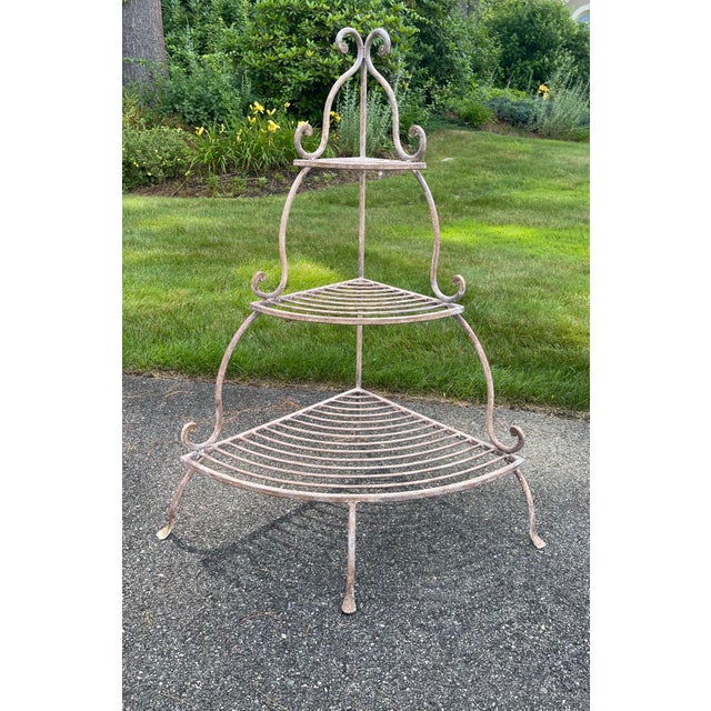 Vintage French Wrought Iron Corner Plant Stand Three Tier Etagere