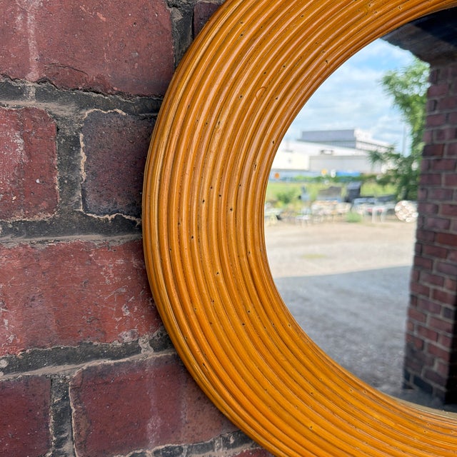 Late 20th Century Gabriella Crespi Style Large Oval Pencil Reed Rattan Wall Mirror For Sale - Image 5 of 7