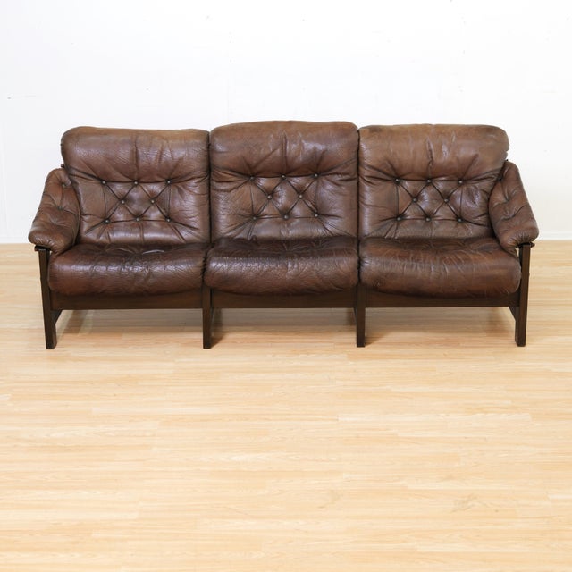 Brown 1970s Danish Brown Leather Tufted Sofa For Sale - Image 8 of 18