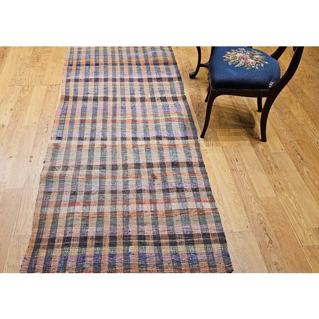 American Vintage 1920s American Rag Runner, Handwoven Wool & Cotton Stripes, 4x9 For Sale - Image 3 of 16