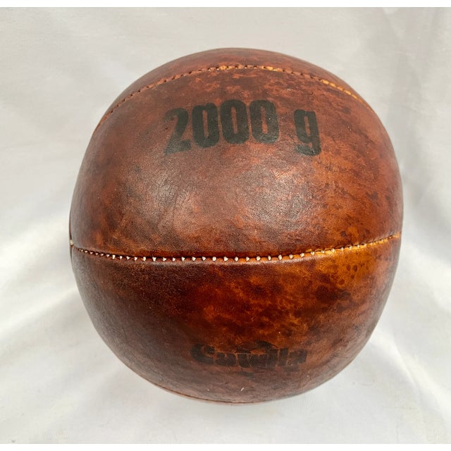 1940s Vintage German Leather Medicine Ball For Sale - Image 5 of 9