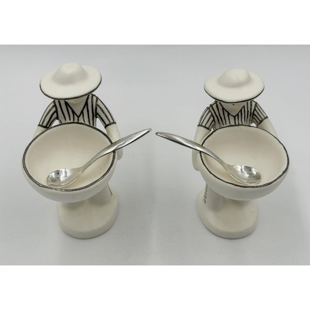 1990s 1990s Emilia Castillo "The Couple" Bisque Porcelain & Sterling Silver Salt Cellars - 4 pcs For Sale - Image 5 of 18