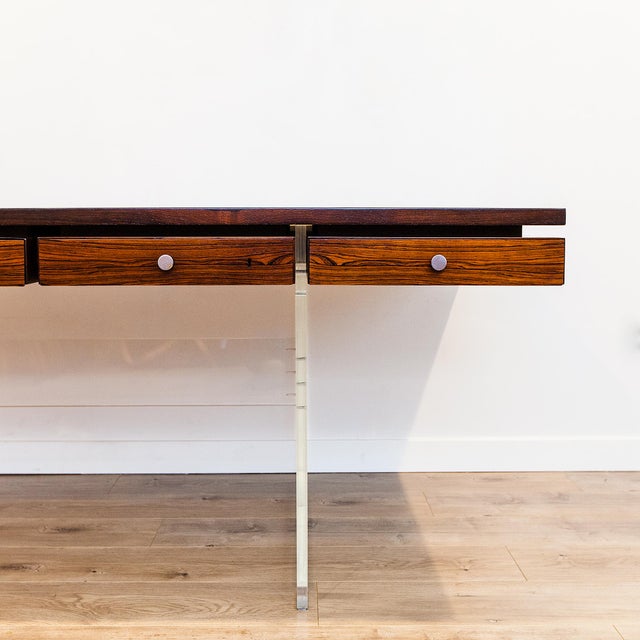 Poul Nørreklit 1960s Danish Modern Rosewood & Lucite Executive Desk Attributed to Poul Norreklit for Sigurd Hansen For Sale - Image 4 of 18