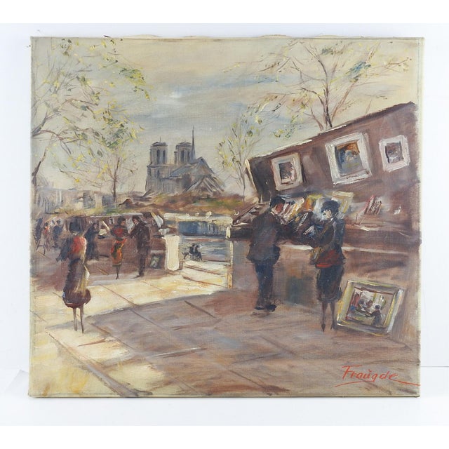 Mid 20th Century Impressionist Paris Artists Street Market Painting For Sale - Image 4 of 4