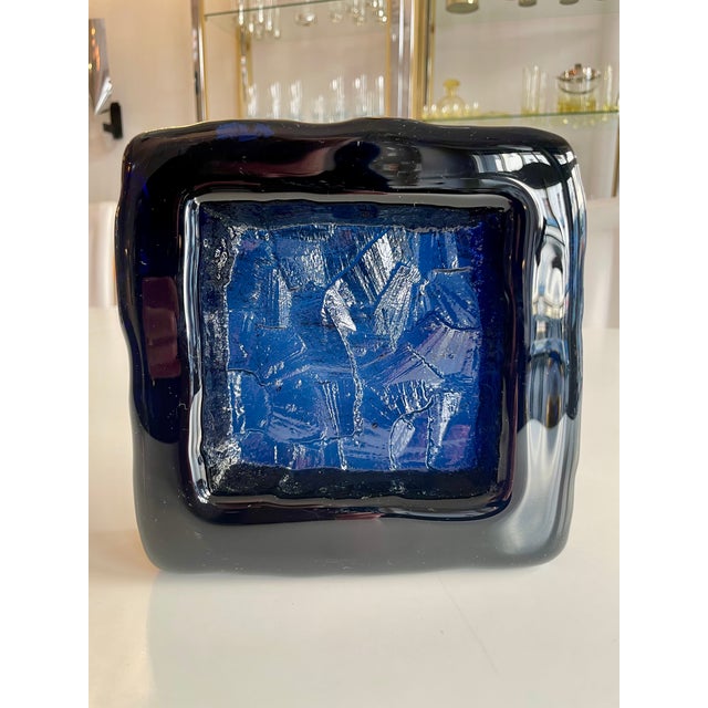 Cobalt blue, handmade glass bowl in the typical Göte Augustsson pattern, in very good condition. This piece has an...